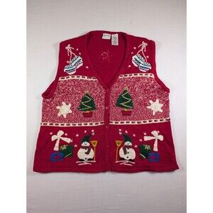 Vintage Bobbie Brooks Women's XL Embroidered Ugly Christmas V-Neck Sweater Vest